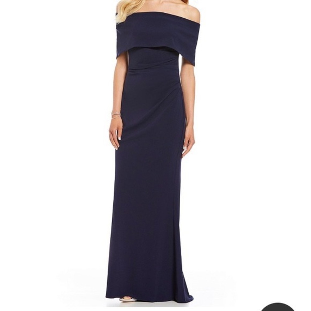 VINCE CAMUTO off the shoulder navy gown